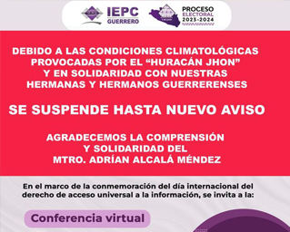 Se suspende la Conferencia virtual “Transparencia y acceso a la información en el México contemporáneo”