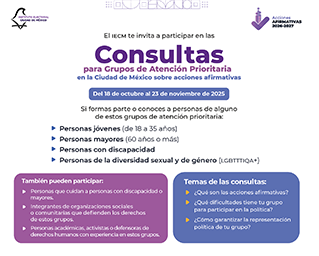 El IECM Invita a los foros de las consultas dirigidas a personas jóvenes, mayores, con discapacidad y de la diversidad sexual y de género.