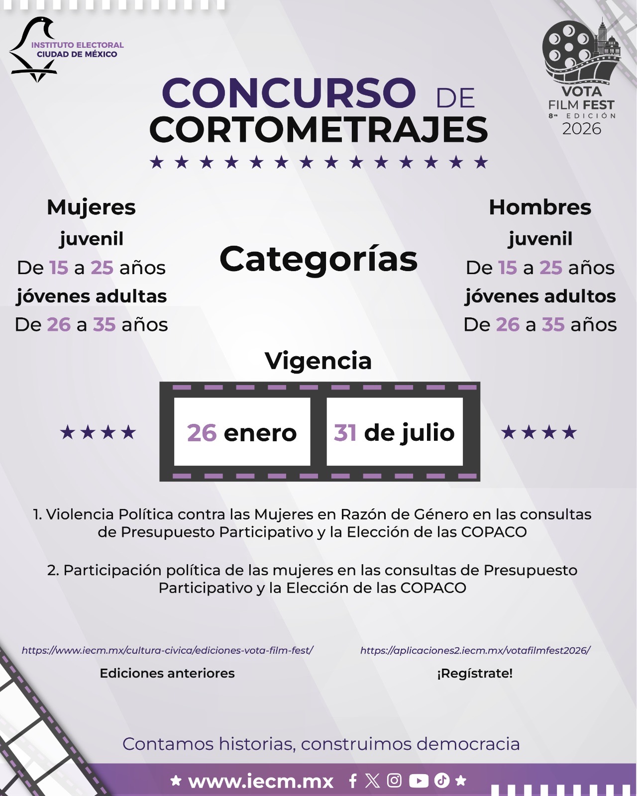 Publica IECM Convocatoria para participar en la 8ª edición del Vota Film Fest