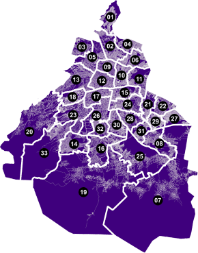 Mapa de los 33 distritos de la Ciudad de México IECM