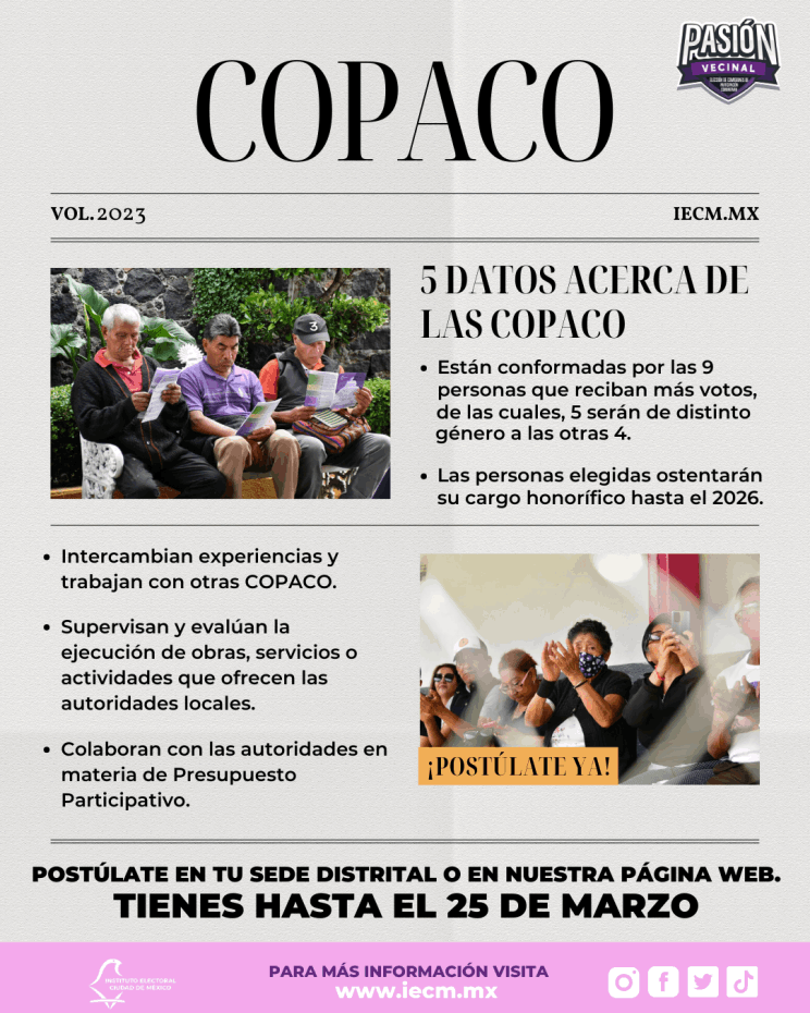 Registra tu candidatura para ser parte de la COPACO de tu colonia aquí